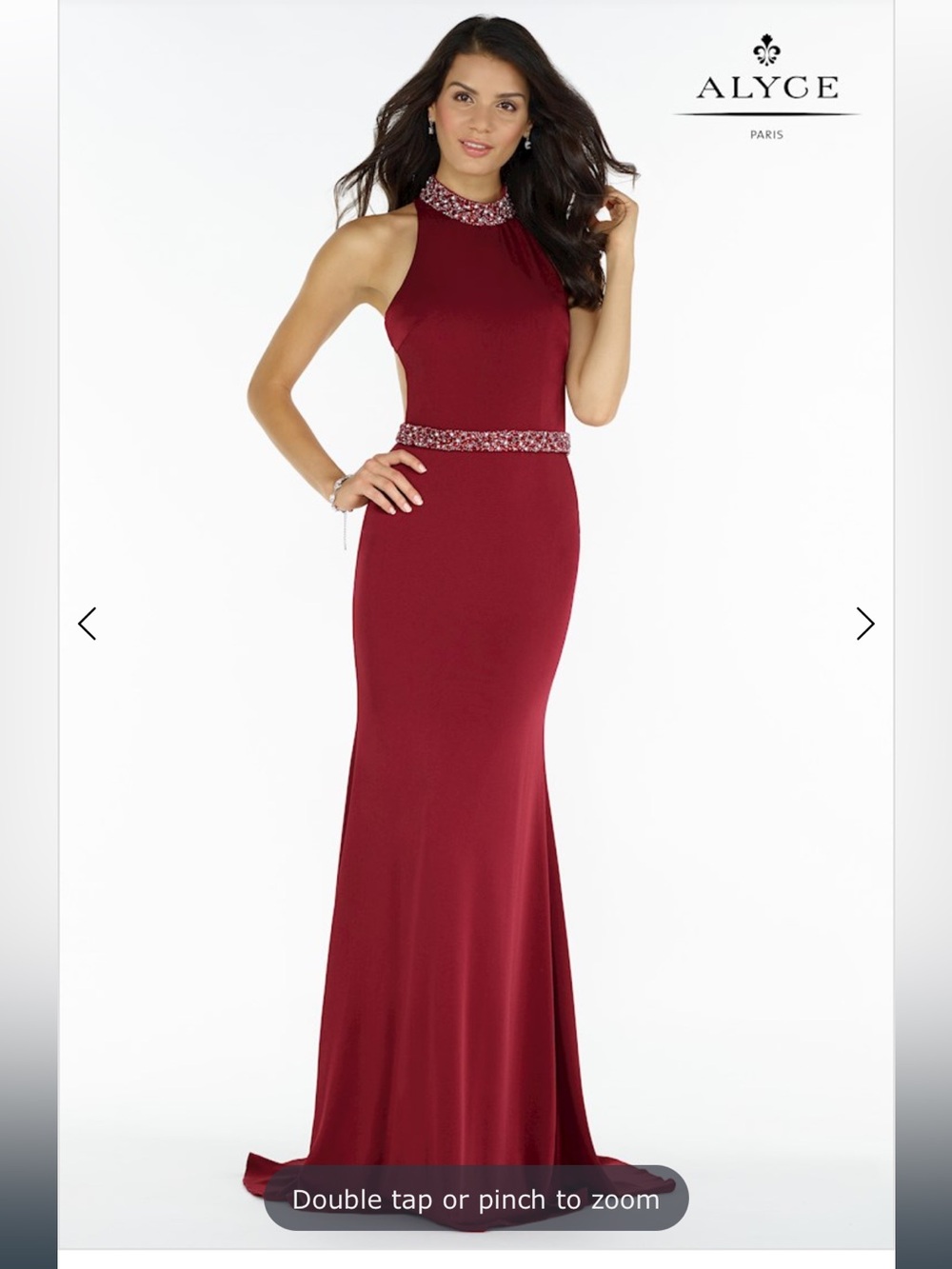 Alyce Paris long formal evening gown prom garnet sleeveless halter dress cutout